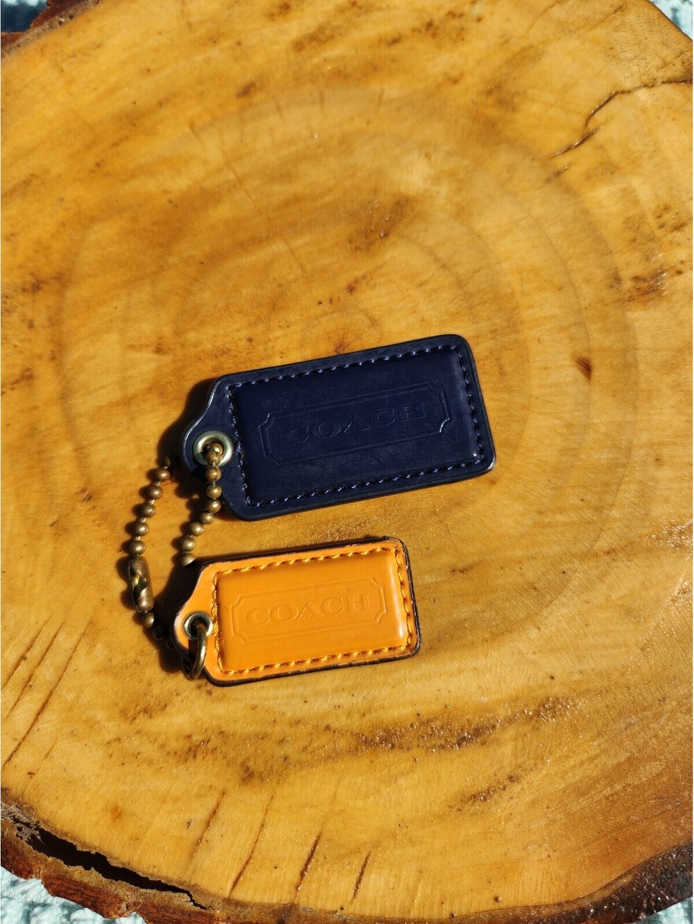 Coach Leather hang Tags in Navy and Orange